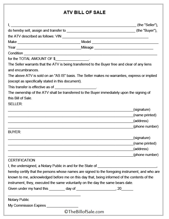 ATV Bill of Sale