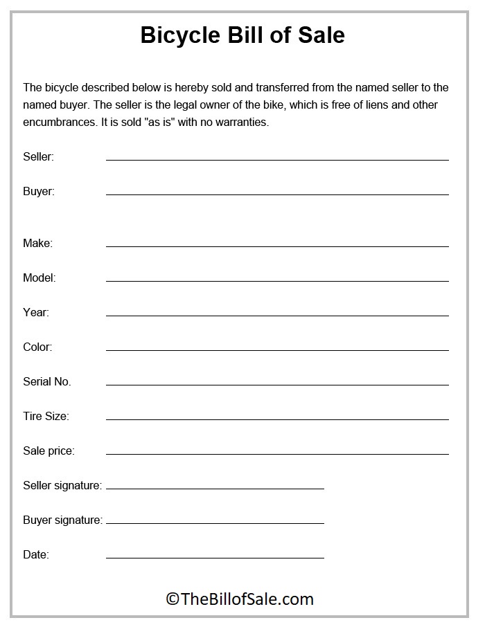 Bicycle Bill of Sale