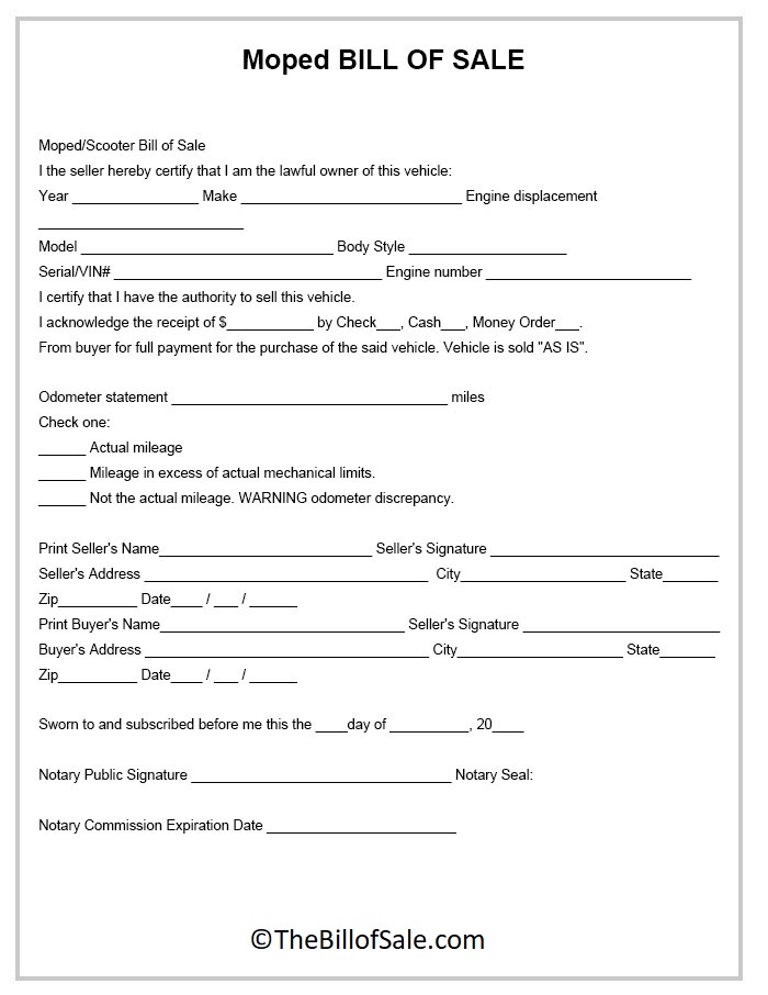 Bill of Sale Moped