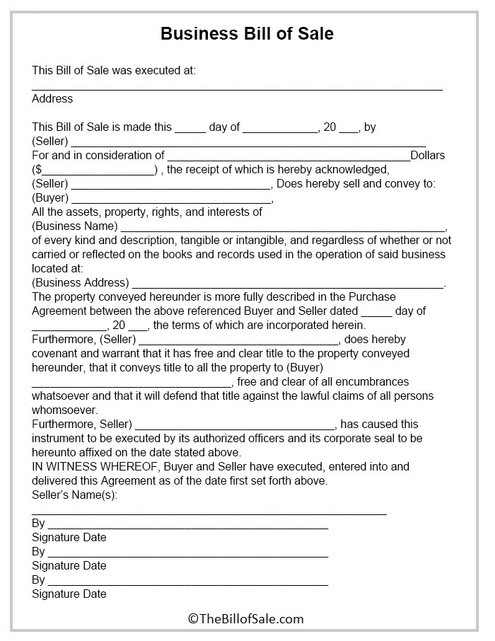 Business Bill of Sale