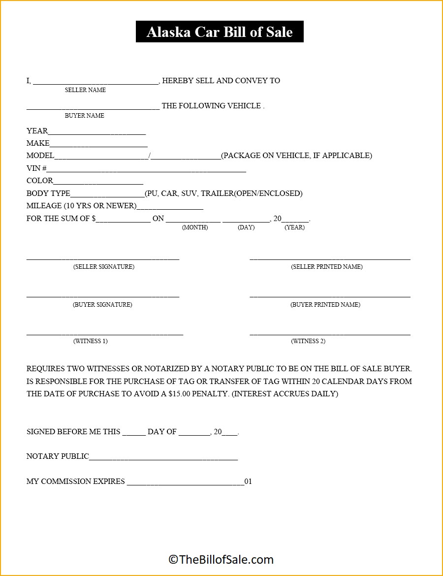 Car Alaska Bill of Sale