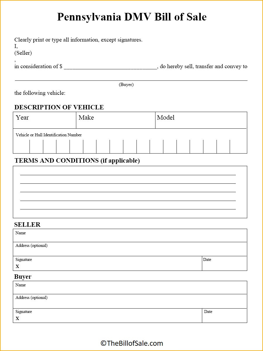 DMV Pennsylvania Bill of Sale