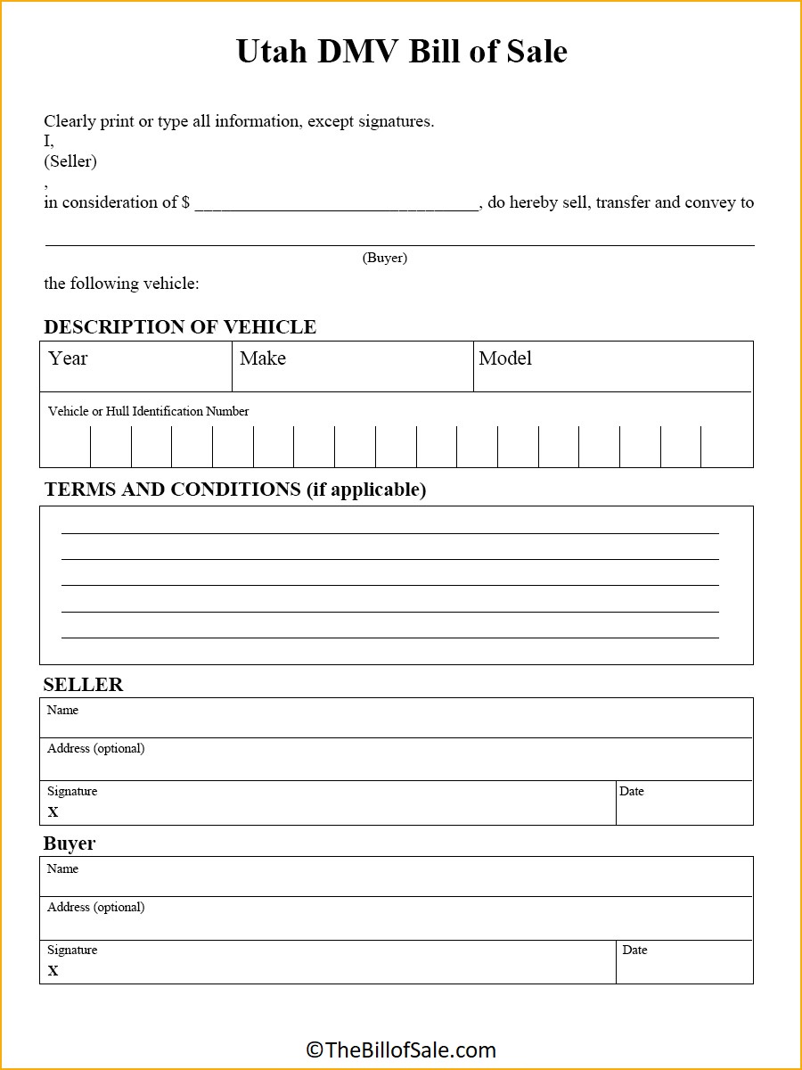 DMV Utah Bill of Sale