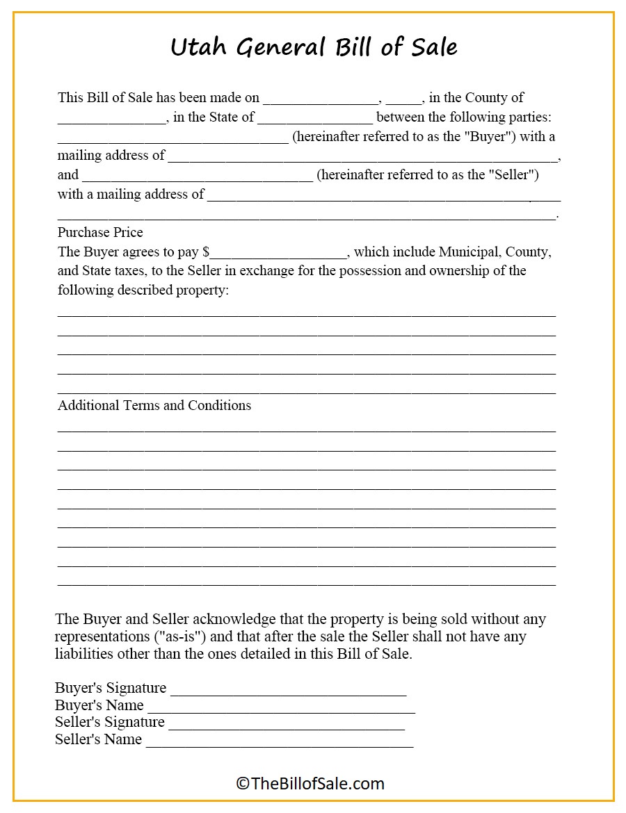 General Utah Bill of Sale