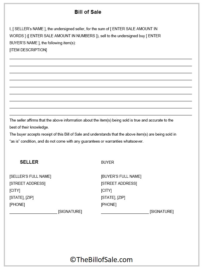 Generic Bill of Sale