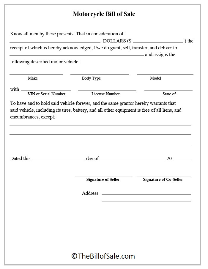 Motorcycle Bill of Sale Form