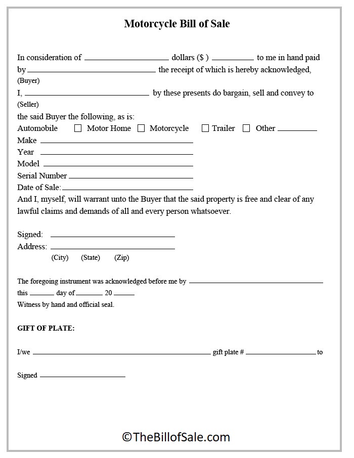 Motorcycle Bill of Sale