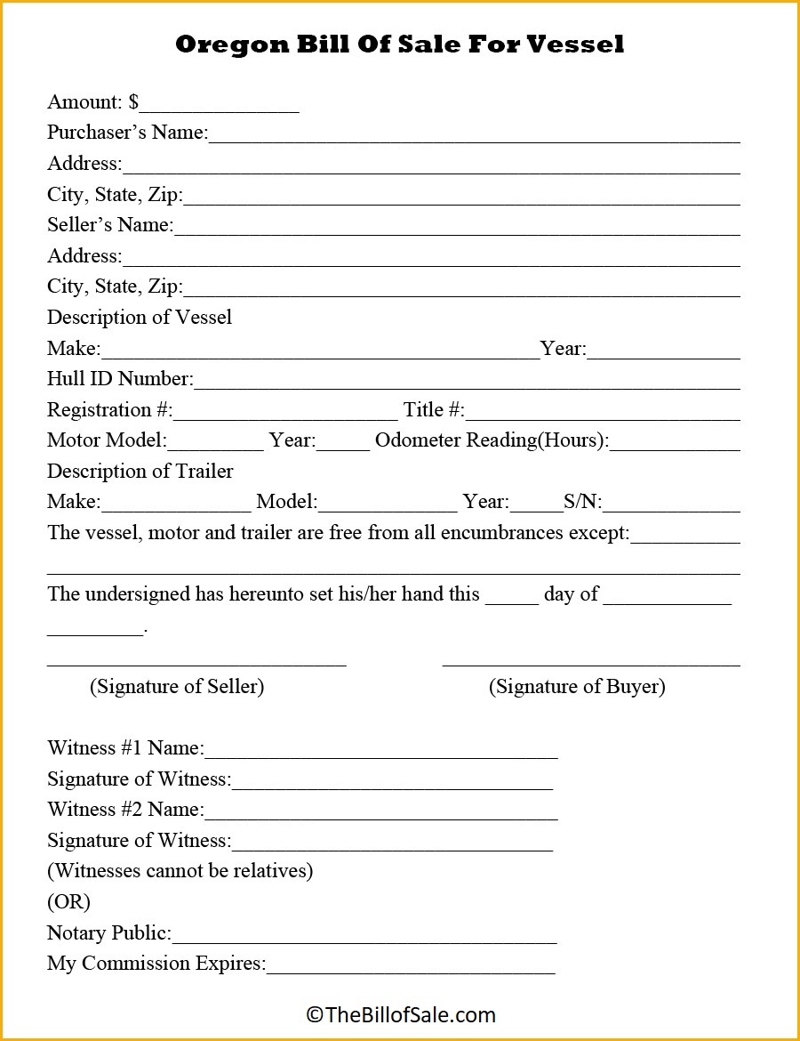 Vessel Oregon Bill of Sale