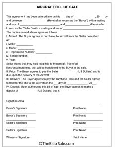 Bill of Sale Form for Aircraft