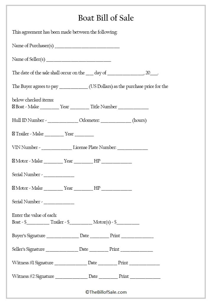 Boat Bill Of Sale Form Template In Printable Pdf Format 1176