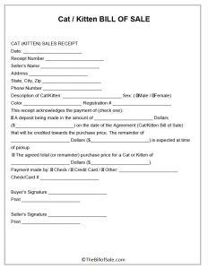 Cat Bill of Sale Form