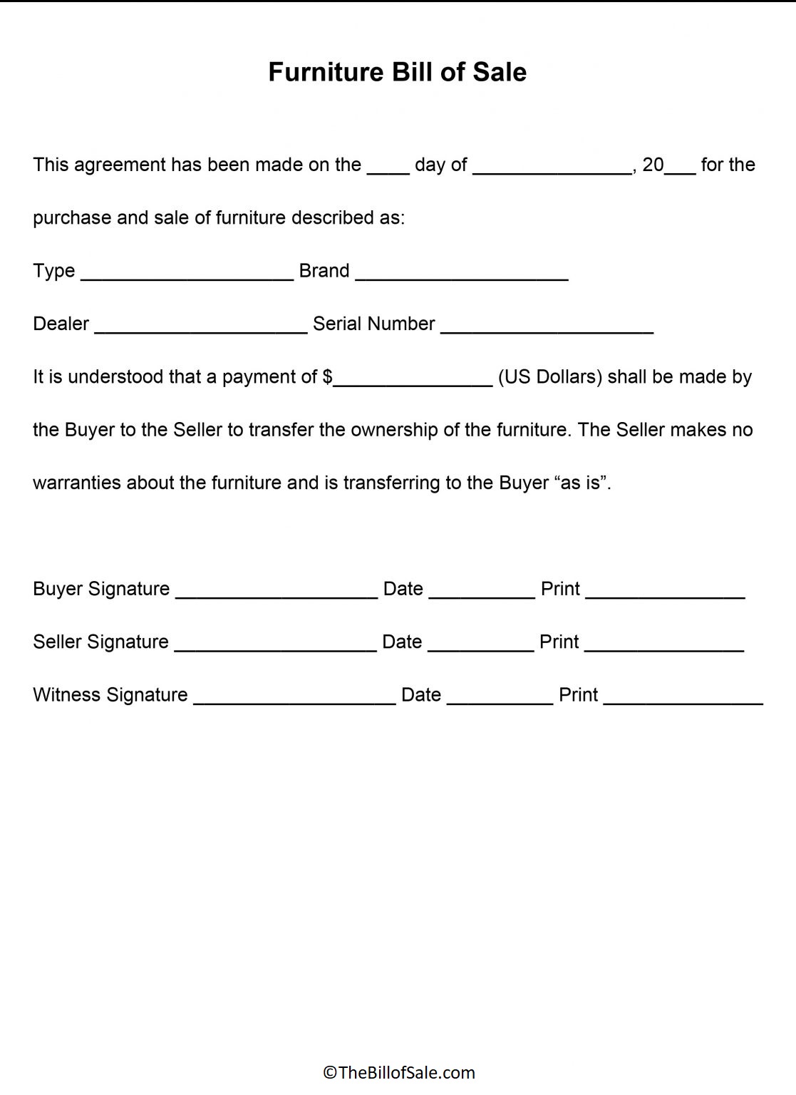 Furniture Bill of Sale Template