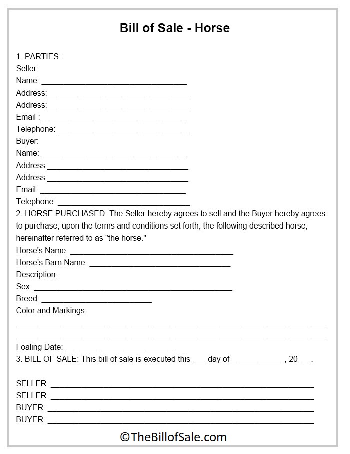 Horse Bill of Sale Form