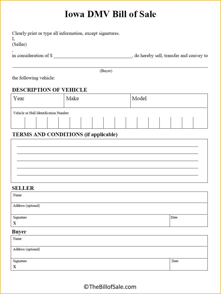 Iowa Bill of Sale Form for General, Car, Vehicle & DMV [PDF]