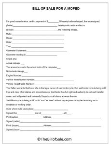 Moped Bill of Sale Form