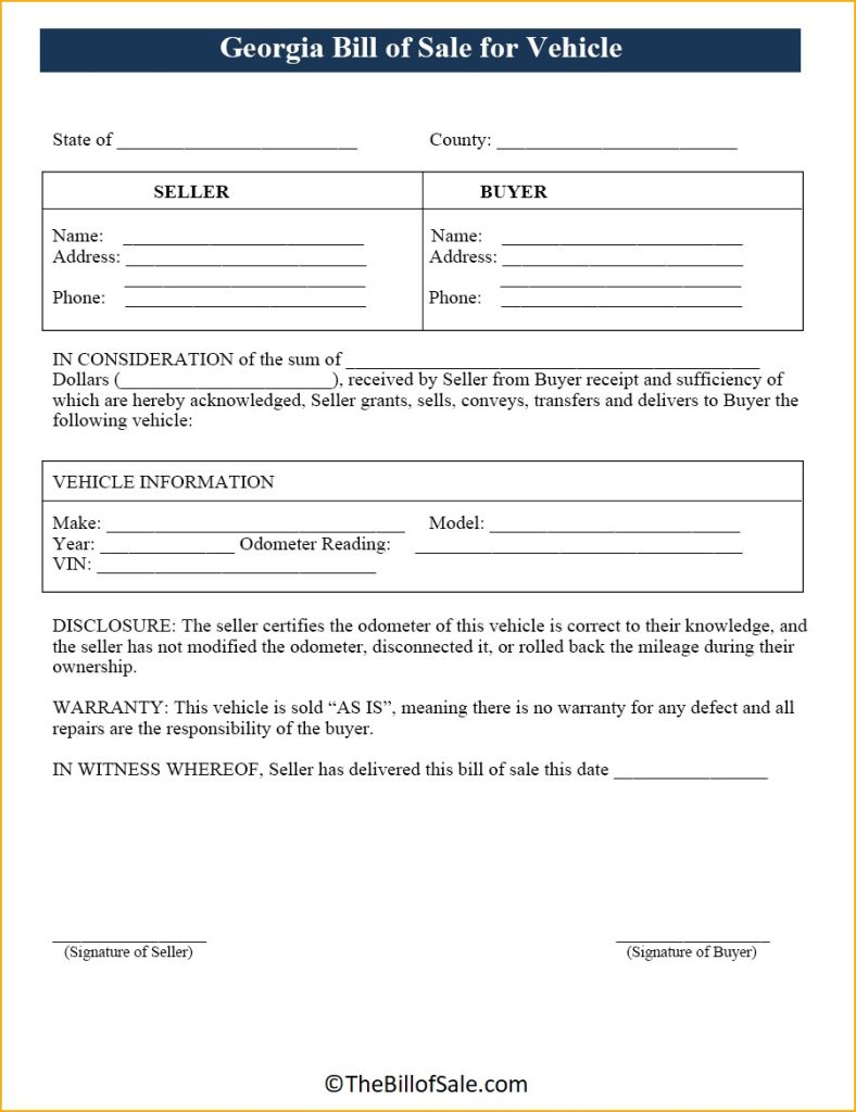 Bill of Sale Form for General, Car, Vehicle & DMV [PDF]