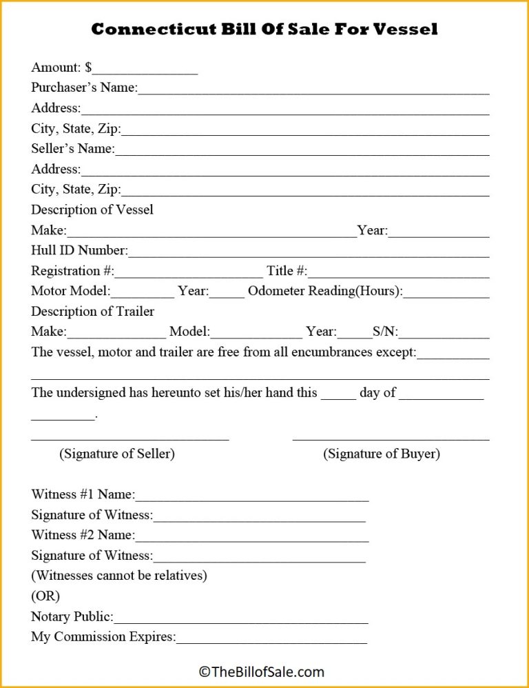 Connecticut Bill Of Sale Form For General Car Vehicle And Dmv 1451