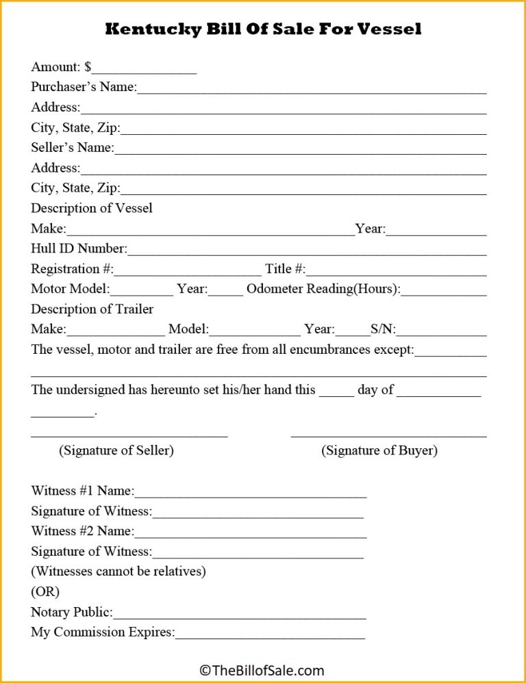 Kentucky Bill of Sale Form for General, Car, Vehicle & DMV [PDF]