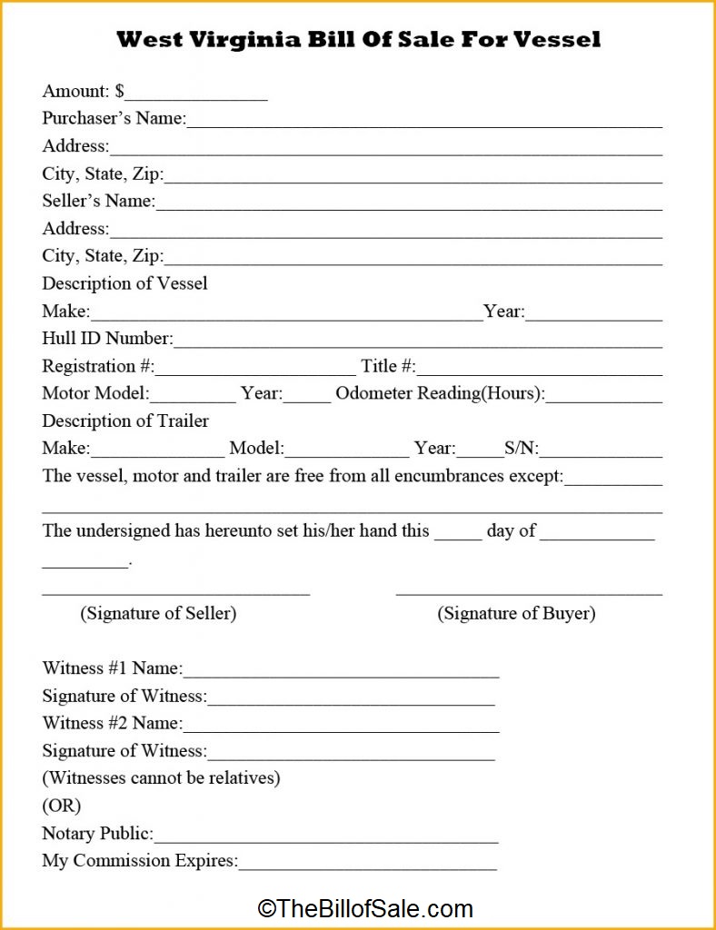 West Virginia Bill of Sale Form PDF
